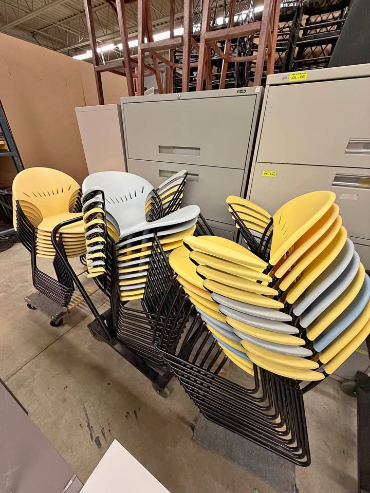 Yellow/Blue/Off-White Sleigh Bottom Stacking Chairs