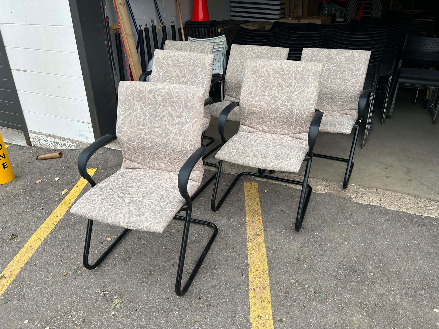Steelcase Beige Floral Sleigh Bottom Reception Chairs