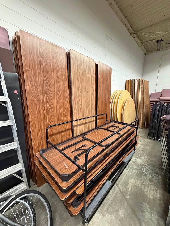 8’ Wooden Tables with Foldable Legs