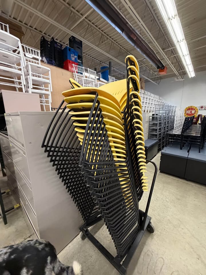 Yellow/Blue/Off-White Sleigh Bottom Stacking Chairs