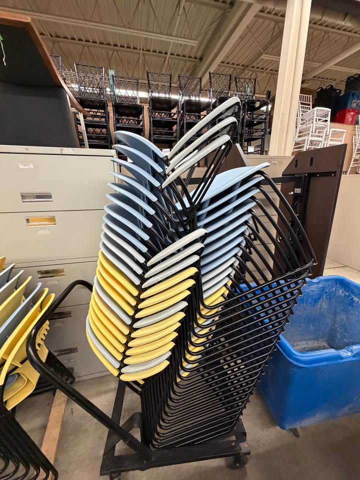 Yellow/Blue/Off-White Sleigh Bottom Stacking Chairs