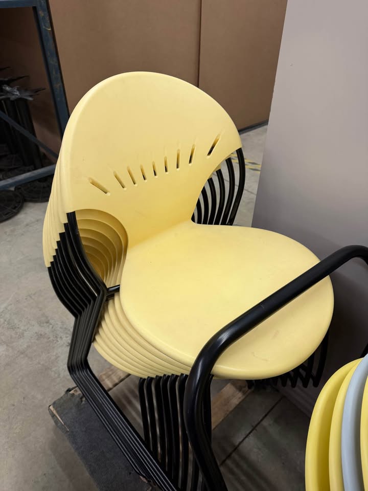Yellow/Blue/Off-White Sleigh Bottom Stacking Chairs