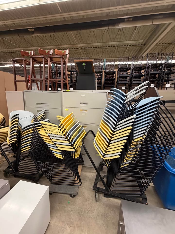 Yellow/Blue/Off-White Sleigh Bottom Stacking Chairs