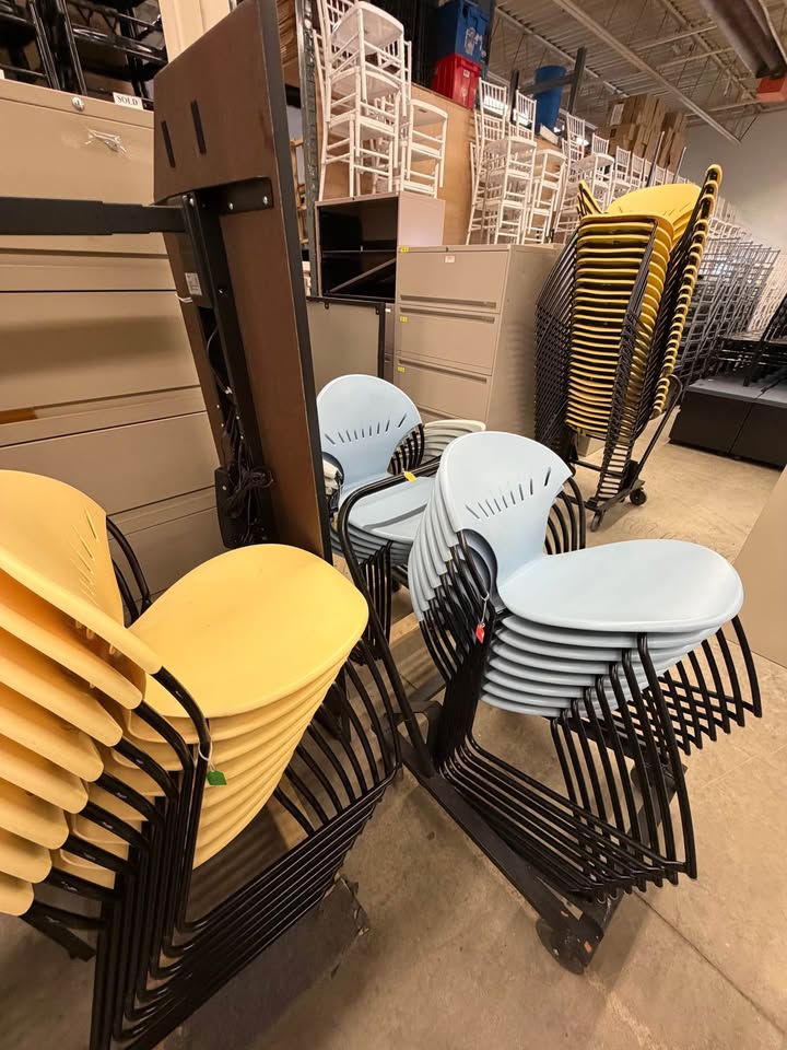 Yellow/Blue/Off-White Sleigh Bottom Stacking Chairs