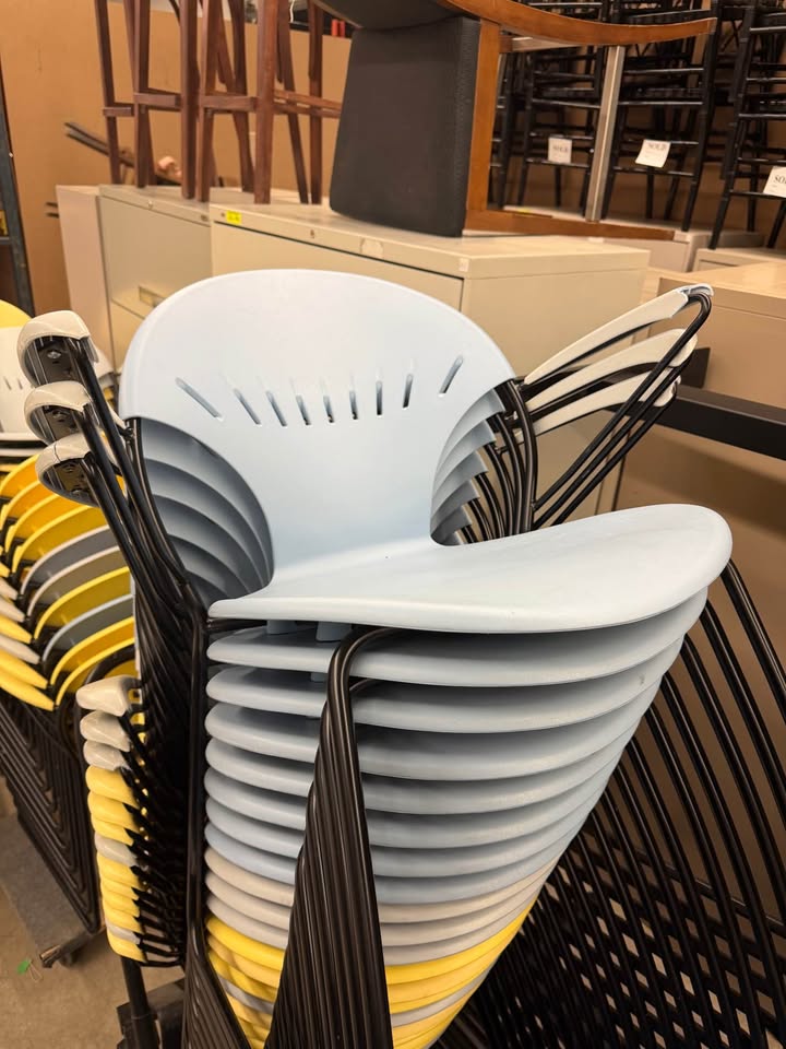 Yellow/Blue/Off-White Sleigh Bottom Stacking Chairs
