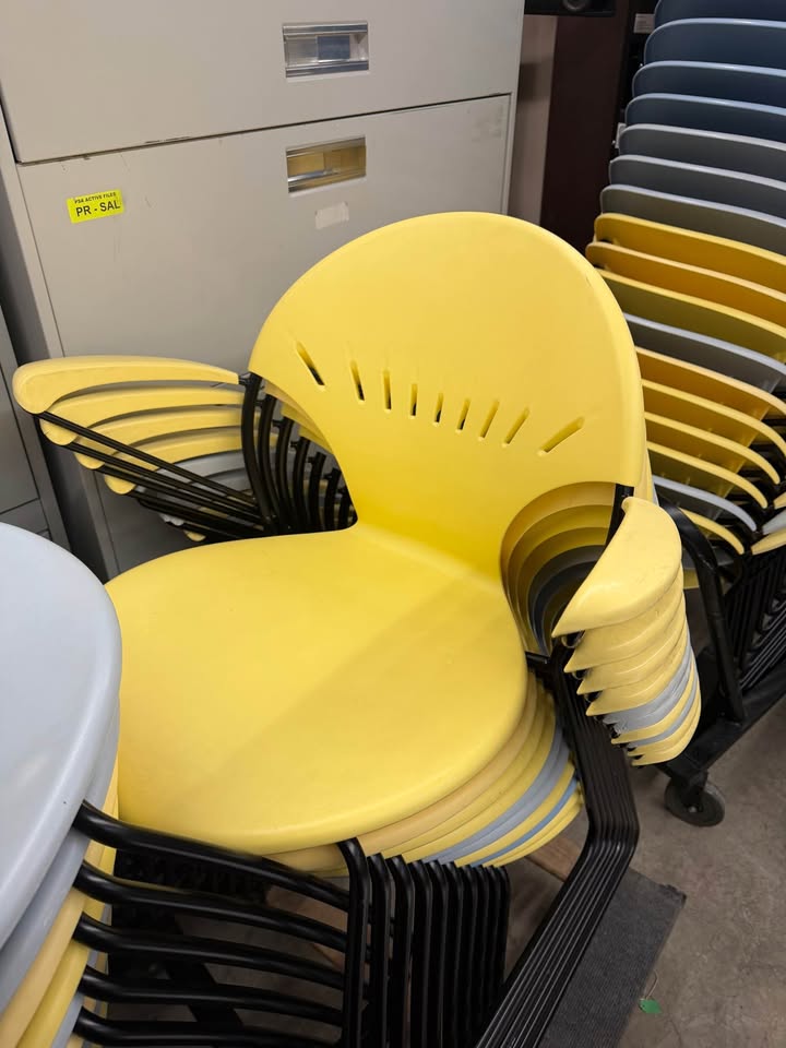 Yellow/Blue/Off-White Sleigh Bottom Stacking Chairs