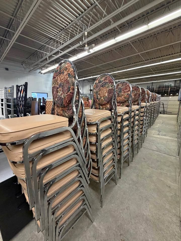Stacking Beige/Floral Padded Banquet Chairs