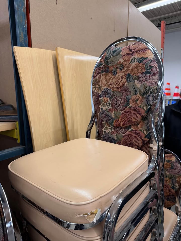 Stacking Beige/Floral Padded Banquet Chairs