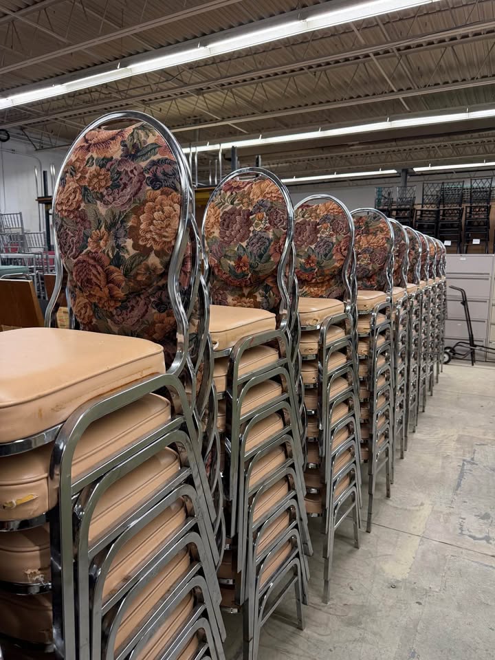 Stacking Beige/Floral Padded Banquet Chairs