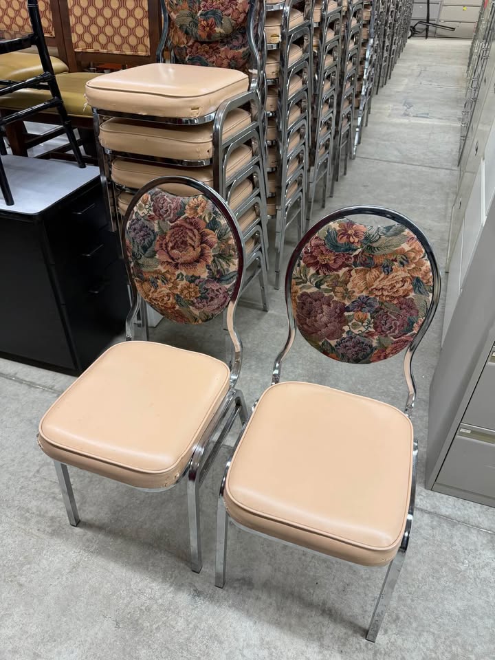 Stacking Beige/Floral Padded Banquet Chairs