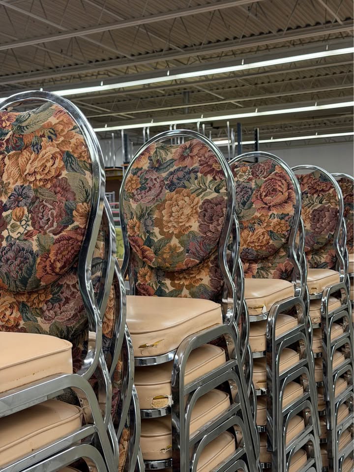 Stacking Beige/Floral Padded Banquet Chairs