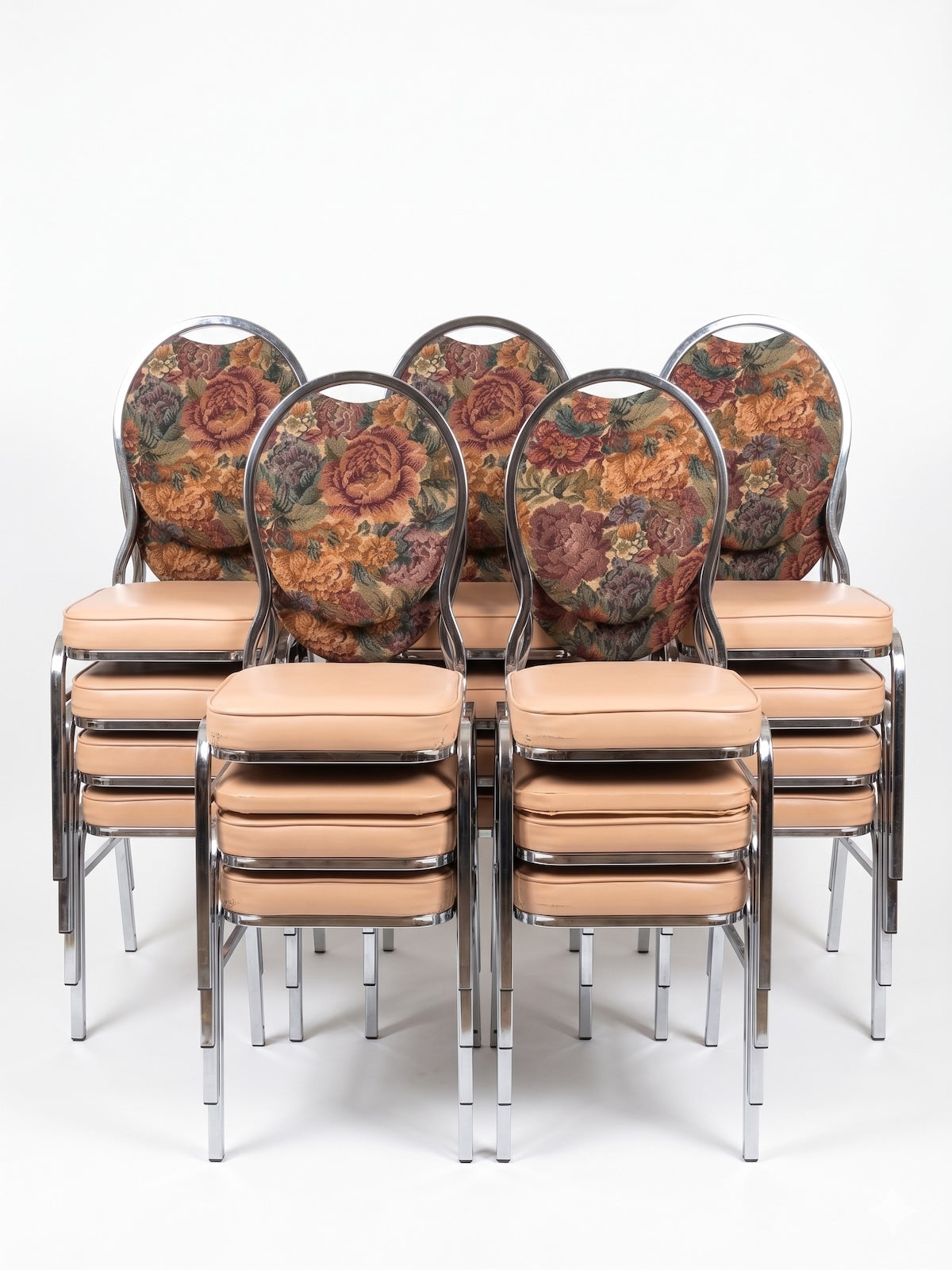 Stacking Beige/Floral Padded Banquet Chairs