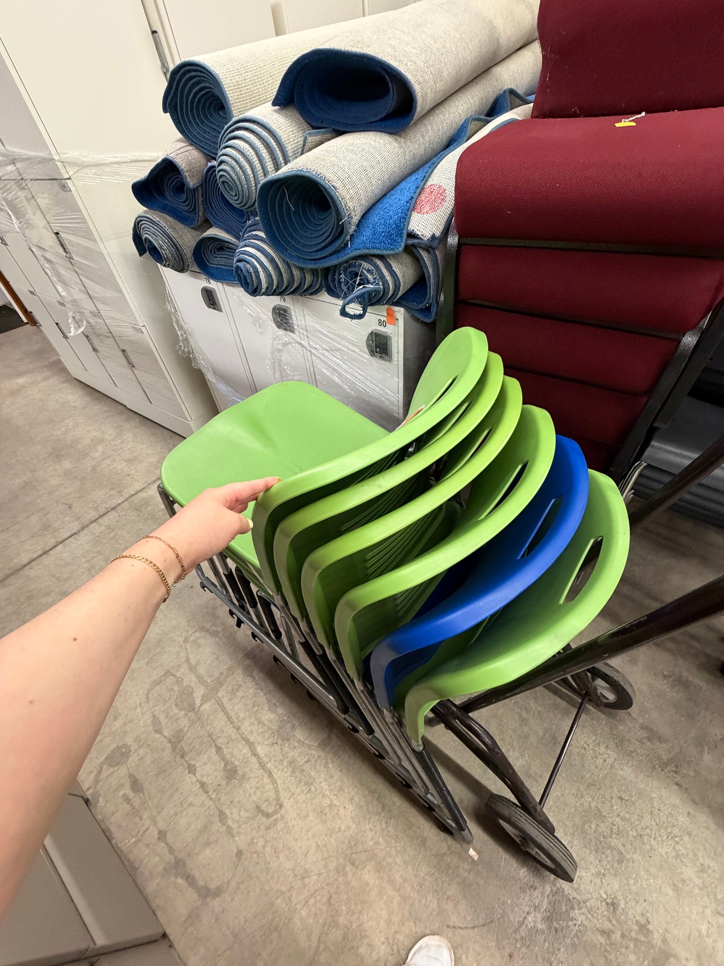 Sleigh Bottom Plastic Stacking Colourful Chairs